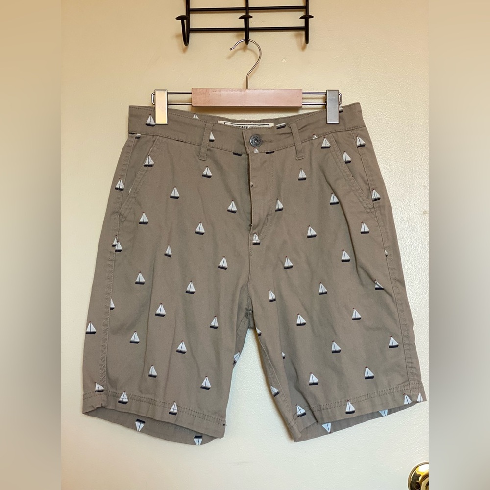 Flat Front Brown Shorts with Nautical Charm